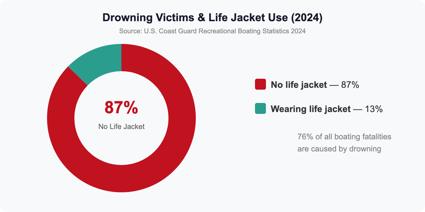 Chart showing 87% of drowning victims were not wearing life jackets
