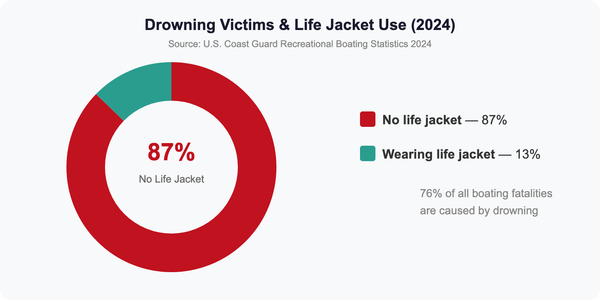 Chart showing 87% of drowning victims were not wearing life jackets